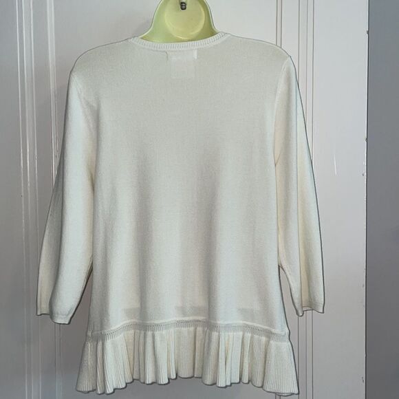 NWT Christina Petite ivory/cream rayon/nylon cardigan sweater/ rhinestone clasp - Picture 6 of 9